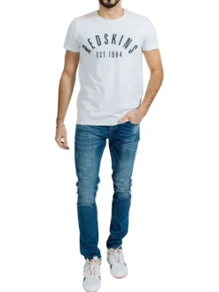 Tee-shirt en coton blanc uni avec nom de la marque inscrit en relief