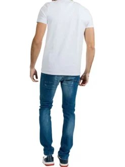 Tee-shirt en coton blanc uni avec nom de la marque inscrit en relief