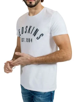 Tee-shirt en coton blanc uni avec nom de la marque inscrit en relief