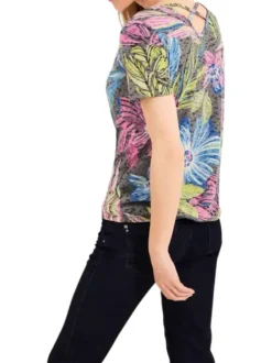 Tee-shirt kaki imprimé fleuri avec brides croisées dans le dos