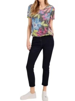 Tee-shirt kaki imprimé fleuri avec brides croisées dans le dos
