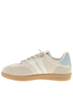 Tennis beiges avec un talon plat et des lacets élastiqués