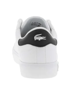 Tennis blanches à talon noir avec le logo imprimé et à semelle plate