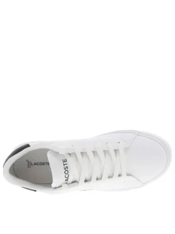 Tennis blanches à talon noir avec le logo imprimé et à semelle plate