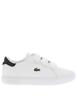 Tennis blanches à talon noir avec le logo brodé et à bandes auto-agrippantes