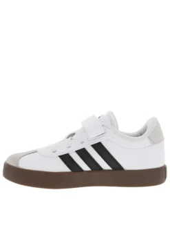 Tennis blanches en cuir à semelle marron foncé avec logos noirs et velcro