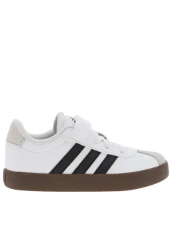 Tennis blanches en cuir à semelle marron foncé avec logos noirs et velcro