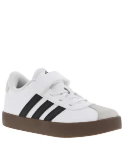 Tennis blanches en cuir à semelle marron foncé avec logos noirs et velcro