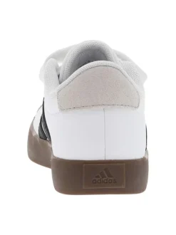 Tennis blanches en cuir à semelle marron foncé avec logos noirs et velcro