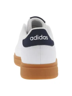 Tennis blanches et bleues à semelle camel avec lacets plats et bandes perforées