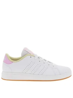 Tennis blanches et roses à talon plat et à lacets plats avec trous d'aération