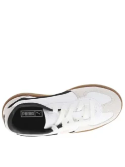 Tennis en cuir blanc plates à lacets plats avec empiècements noirs et gris