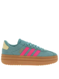 Tennis en cuir bleu canard avec semelle à talon plateau et lacets plats