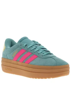 Tennis en cuir bleu canard avec semelle à talon plateau et lacets plats