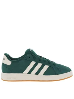 Tennis en cuir vertes à semelle écrue et maron avec lacets plats et logo blanc