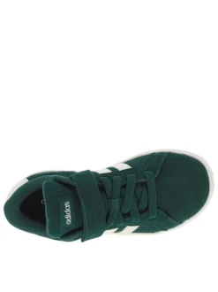 Tennis en cuir vertes à semelle blanche avec bande auto-agrippante et logo blanc