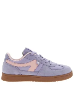 Tennis lilas à talon plat avec semelle marron et lacets plats tressés