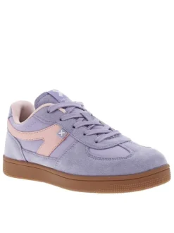 Tennis lilas à talon plat avec semelle marron et lacets plats tressés