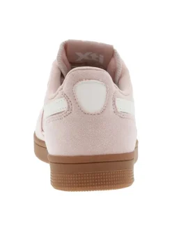 Tennis roses à semelle marron avec lacets plats tressés et talon plat
