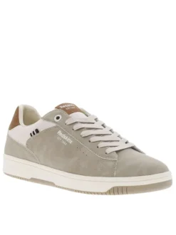 Tennis beiges avec des détails camel à semelle plate et à lacets plats