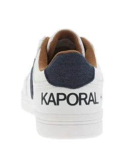 Tennis blanches avec des détails bleus denim à semelle plate et à lacets plats