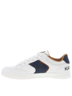 Tennis blanches avec des détails bleus denim à semelle plate et à lacets plats