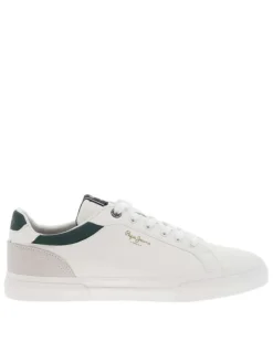 Tennis blanches avec des détails verts à semelle plate et à lacets plats