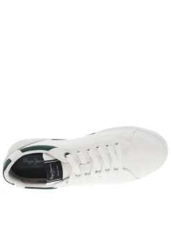 Tennis blanches avec des détails verts à semelle plate et à lacets plats