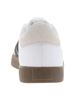 Tennis blanches avec semelle à talon plat avec empiècements en cuir nubuck