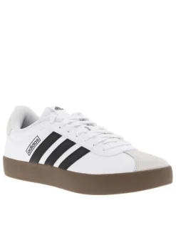 Tennis blanches avec semelle à talon plat avec empiècements en cuir nubuck