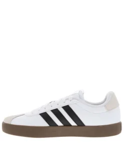 Tennis blanches avec semelle à talon plat avec empiècements en cuir nubuck