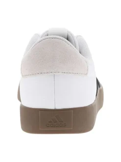 Tennis blanches avec semelle à talon plat avec empiècements en cuir nubuck