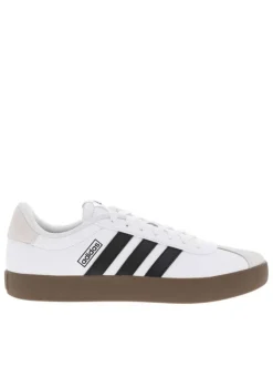 Tennis blanches avec semelle à talon plat avec empiècements en cuir nubuck