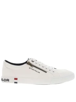 Tennis blanches avec un zip sur le côté extérieur et à lacets plats