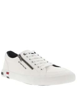 Tennis blanches avec un zip sur le côté extérieur et à lacets plats