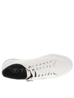 Tennis blanches avec un zip sur le côté extérieur et à lacets plats