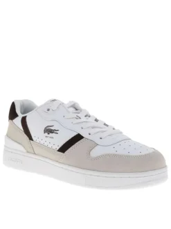 Tennis blanches en cuir à talon plat avec des lacets et logo marron