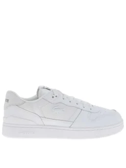 Tennis blanches en cuir à talon plat avec des lacets et marque imprimée en vert