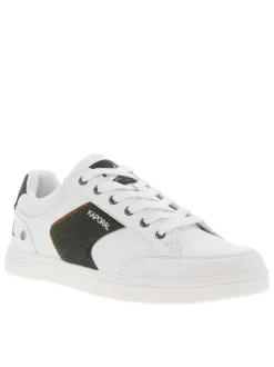 Tennis blanches et kakis à semelle plate blanche et à lacets plats