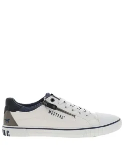 Tennis blanches à semelle plate avec des lacets et un zip latéral