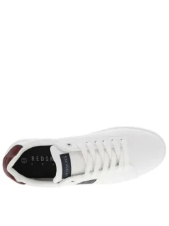 Tennis blanches à semelle plate avec lacets et empiècements marine et bordeaux