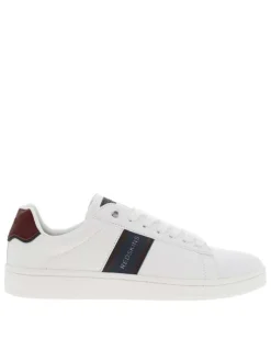 Tennis blanches à semelle plate avec lacets et empiècements marine et bordeaux