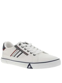 Tennis blanches à semelle à talon plat et à lacets et zip latéral