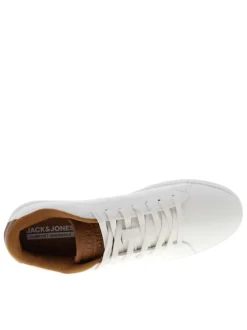 Tennis blanches à talon plat avec des lacets et logo embossé