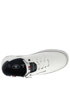 Tennis blanches à talon plat avec des lacets et un zip latéral