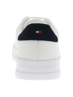 Tennis blanches à talon plat avec le contrefort en nubuck marine