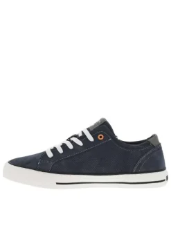 Tennis bleues marine à surpiqûres blanches avec un zip et à lacets plats blancs
