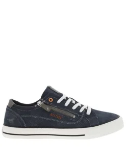 Tennis bleues marine à surpiqûres blanches avec un zip et à lacets plats blancs