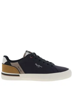 Tennis bleu marine avec un talon plat et des lacets tressés