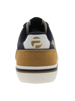 Tennis bleu marine avec un talon plat et des lacets tressés